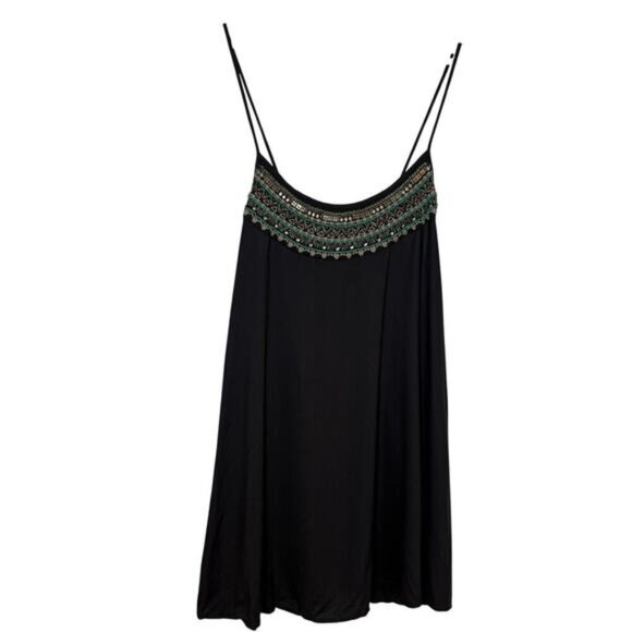 AMERICAN EAGLE Boho Western Slip Babydoll Dress Beaded Neck Y2K Style Blue Sz M - Picture 1 of 6